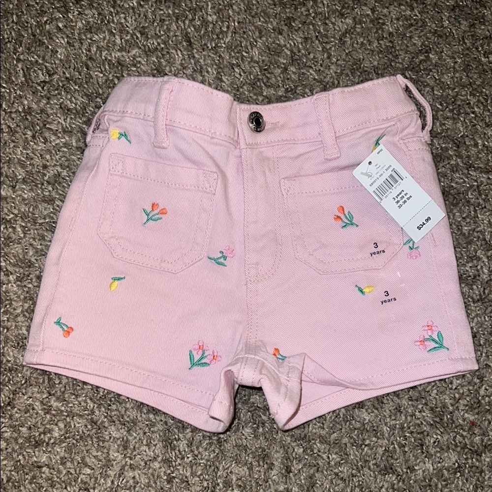 Pink Floral Embroidered Shorts
